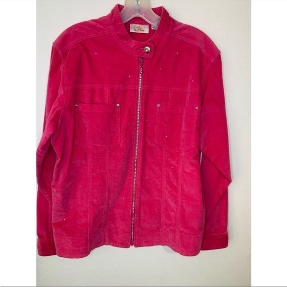 Vintage Quacker Factory Barbie Pink Rhinestone Zip Up Jacket Corduroy Small - Picture 4 of 14